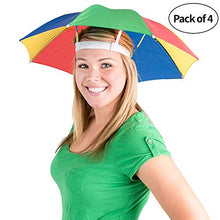 Load image into Gallery viewer, Bedwina Umbrella Hat (Pack of 4) - 20 Inch, Hands Free, Funny Rainbow Colorful Beach Party Hats, Adjustable Size Fits All Ages, Kids, Men & Women