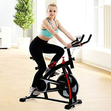 Load image into Gallery viewer, Indoor Cycling Bike Stationary, Quiet Smooth Belt Drive System Flywheel Exercise Bike with Heart Rate, LCD Monitor, Adjustable Seat and Handlebars & Base for Home Workout (Black)