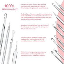 Load image into Gallery viewer, JPNK 6 PCS Blackhead Remover Comedones Extractor Acne Removal Kit for Blemish, Whitehead Popping, Zit Removing for Nose Face Tools with a Leather bag(Silver)