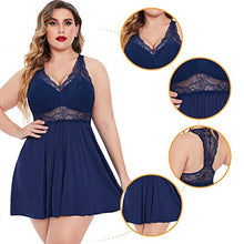 Load image into Gallery viewer, Avidlove Women Lace Modal Sleepwear Plus Size Chemises Sexy Full Slip Babydoll Nightgown Navy Blue