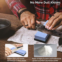 Load image into Gallery viewer, Complete Knife Sharpening Stone Set – Dual Grit Whetstone 400/1000 3000/8000 Premium Whetstone Knife Sharpener with Leather Strop, Flattening Stone, Bamboo Base, 3 Non-slip Rubber Bases & Angle Guide