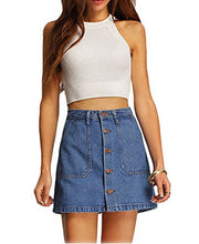 Load image into Gallery viewer, Choies Women's Blue High Waist Button Denim Mini Skirt with Side Pockets S