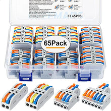 Load image into Gallery viewer, GKEEMARS 65 Pcs Compact Splicing Wire Connectors Assortment Pack Lever Connector Kit, Quick Wiring Connector for AWG 28-12