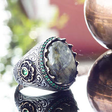 Load image into Gallery viewer, Sterling Silver Men Ring, Moss Agate Natural Gemstone, Free Express Shipping