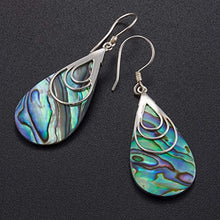 Load image into Gallery viewer, Boho Dangle Teardrop Abalone shell Earrings, Unique Sterling Silver Large paua shell earrings, Ethnic Gypsy Style, Handmade Statement Jewelry