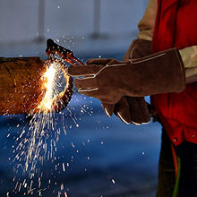 Load image into Gallery viewer, eletecpro Woodworking Apron Heavy Duty Durable - Length 42" 6 Pockets Leather Welding Apron & Welding Gloves Cowhide Fire/Heat Resistant Shop Apron Men/Women(Brown)