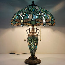 Load image into Gallery viewer, Tiffany Lamp 24 Inch Tall 3 Light Pull Chain Sea Blue Stained Glass Dragonfly Style Lampshade Beside Desk Table Lamp Antique Night Light Base for Living Room Coffee Table Bedroom S147 WERFACTORY