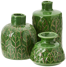 Load image into Gallery viewer, Creative Co-Op Green Embossed Stoneware Vases (Set of 3 Sizes)