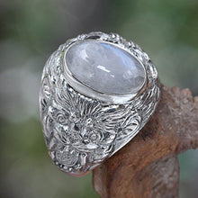 Load image into Gallery viewer, NOVICA Rainbow Moonstone .925 Sterling Silver Men's Ring 'Lion Charisma'