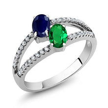 Load image into Gallery viewer, Gem Stone King 925 Sterling Silver Blue Sapphire and Green Simulated Emerald 2-Stone Women's Ring 1.36 Ctw (Size 7)
