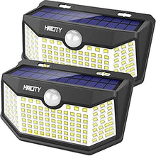 Load image into Gallery viewer, HMCITY Solar Lights Outdoor 120 LED with Lights Reflector and 3 Lighting Modes, Motion Sensor Security Lights,IP65 Waterproof Solar Powered for Garden Patio Yard (2Pack)