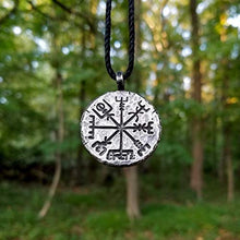 Load image into Gallery viewer, Double Sided Viking Vegvisir Aegishjalmur Stave Pendant Necklace on Vegan Hemp Cord - Adjustable Length