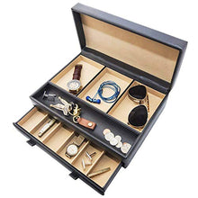 Load image into Gallery viewer, Stock Your Home Watch Box with Valet Drawer for Dresser - Mens Jewelry Box with Multiple Compartments - Jewelry Case Display Organizer for Mens Jewelry Watches, Men's Storage Boxes Holder