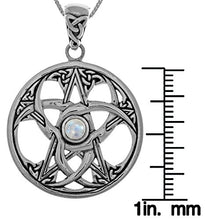 Load image into Gallery viewer, Jewelry Trends Celtic Crescent Moon Pentacle Star Sterling Silver Pendant Necklace 18" Moonstone