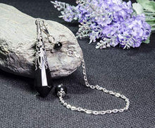Load image into Gallery viewer, Natural Black Obsidian Pendulum Crystal Quartz Pendant Dowsing Tool,Chakra Reiki Meditation (Black Obsidian-Silver)