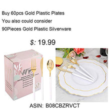 Load image into Gallery viewer, WDF 60pcs Gold Plastic Plates -Baroque White &Gold Disposable Plates for Upscale Parties &Wedding-including 30Plastic Dinner Plates 10.25inch,30Salad Plates 7.5inch