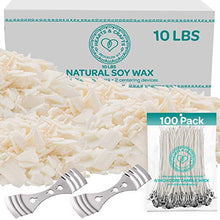 Load image into Gallery viewer, Hearts and Crafts Soy Wax and DIY Candle Making Supplies | 10lb Bag with 100 6-Inch Pre-Waxed Wicks, 2 Centering Devices