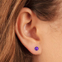 Load image into Gallery viewer, Round 0.80 CT Solitaire SGL Certified Amethyst-B Stud Earring, Violet February Birthstone Anniversary Earring, Classic Gemstone Statement Earring Gift, 92.5 sterling-silver, Pair