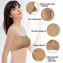 Load image into Gallery viewer, Somewell Women's Bandeau Bra, Basic Layering Seamless Bra Crop Tube Top Bandeau Strapless Brarette Sports Bras, Black+Beige XX-Large