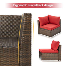 Load image into Gallery viewer, U-MAX 7 Pieces Patio Furniture Set, Brown Wicker Rattan Patio Conversation Sets, All-Weather Outdoor Combination Sofa with Glass Table and Cushion (Red)