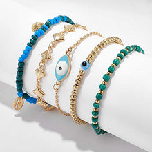 Load image into Gallery viewer, Aimimier Bohemia Evil Eye Shell Anklet Set 5Pcs Green Blue Beads Ankle Bracelet Boho Beach Jewelry for Women and Girls