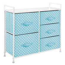 Load image into Gallery viewer, mDesign Wide Dresser 5 Drawers Storage Furniture - Wood Top, Easy Pull Fabric Bins - Organizer for Child/Kids Room or Nursery - Polka Dot Pattern, 32.6" W - Turquoise Blue with White Dots