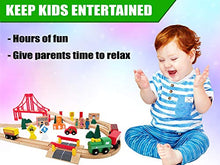 Load image into Gallery viewer, Wooden Train Tracks Full Set, Deluxe 55 Pcs with 3 Destination Fits Thomas, Brio, IKEA, Chuggington, Imaginarium, Melissa and Doug - Best Gifts for Kids Toddler Boys and Girls