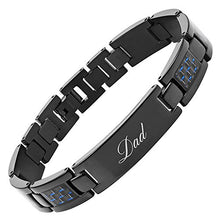 Load image into Gallery viewer, Willis Judd DAD Titanium Bracelet Engraved Love You Dad with Blue Carbon Fiber Adjusting Tool & Gift Box Included