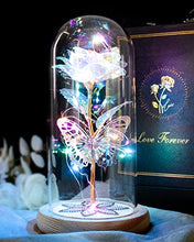 Load image into Gallery viewer, Beferr Valentines Day Gifts for Her Valentines Rose Birthday Gifts for Women Galaxy Rose Crystal Flower Gift Light Up Rose in Glass Dome 8.6" Colorful Rainbow Rose Gifts for Mom Girlfriend Wife