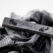 Load image into Gallery viewer, Toem Loofah Back Scrubber For Shower | Bamboo Charcoal Fiber Infused | Bath Sponge | Lufas For Men & Women | Includes 1 Long Handled Shower Sponge, 1 Bath & Shower Luffa Pouf & 1 Hook To Hang Stuff