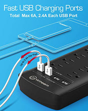 Load image into Gallery viewer, Power Strip,Witeem Surge Protector with 12-Outlet (1875W/15A,4360Joules) and 4 USB Charging Ports (5V/6A,30W),6Ft Extension Cord,Wall Mountable Overload Protection Outlet for Home & Office, Black