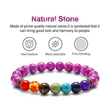 Load image into Gallery viewer, M MOOHAM Amethyst Chakras Beads Bracelet - 8mm Natural Stone Amethyst Stone Bead Chakra Bracelet, Men Women Stress Relief Yoga Beads Elastic Semi-Precious Stone Anxiety Bracelet