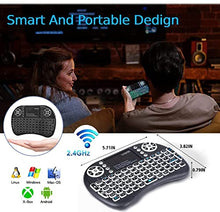 Load image into Gallery viewer, 2.4GHz Backlit Mini Keyboard Touchpad Mouse, Mini Wireless Keyboard with Touchpad and Multimedia Keys for Android TV Box Smart TV HTPC PS3 Smart Phone Tablet Mac Linux Windows OS (7 Colors)