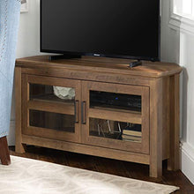 Load image into Gallery viewer, WE Furniture Modern Farmhouse Wood Corner Universal Stand for TV's up to 50" Flat Screen Living Room Storage Entertainment Center, Reclaimed Barnwood