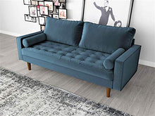 Load image into Gallery viewer, Container Furniture Direct Mid Century Modern Velvet Upholstered Button Tufted Living Room Sofa, 2 Piece Set, Prussian Blue