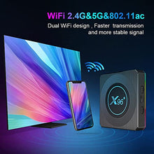 Load image into Gallery viewer, Android TV Box 11.0, X96 X4 Android 11 TV Box 4GB RAM 64GB ROM Amlogic S905X4 Quad-Core 64bits with Wireless Keyboard, 1000M LAN Dual-WiFi 2.4G/5G Android Box with 8K/6K/AV1/3D/USB 3.0/BT 4.2