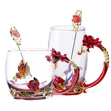 Load image into Gallery viewer, Glass Tea Cup Coffee Mugs & Gifts for Women with Spoon Beautiful Rose Flower Butterfly Glass
