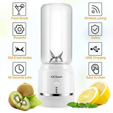 Load image into Gallery viewer, iOCSmart Portable Blender USB Rechargeable, Wireless Electric Personal Juicer Blender for Shakes and Smoothie with 2 Juicer Cup Travel Bottle, 4000mAh High Capacity Batteries (White)