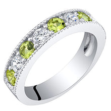 Load image into Gallery viewer, Peora Peridot Half Eternity Rings for Women in Sterling Silver, 0.75 Carat total, Designer Milgrain Band, 4mm, Size 5