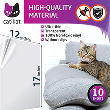 Load image into Gallery viewer, Catikat XL Furniture Protectors from Cats 10 Pack - Safe Couch Protector from Cats - Larger 17" x 12" Cat Scratch Deterrent Training Tape Sheets - Transparent Cat Anti Scratching Protection Guards