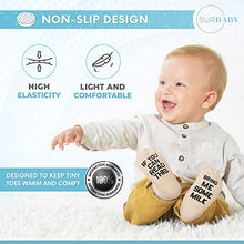 Load image into Gallery viewer, SurBaby Baby Socks Gift Set- Cute & Funny Unique Baby Shower Gifts & Registry Idea-Baby Gift Sets Unisex – 90% Cotton, Anti Slip, Cutest Gift Box – Socks with Funny Sayings (4 Unique Pairs)