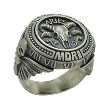 Load image into Gallery viewer, Aries Skull Zodiac Sign Sterling Silver 925 Biker MenS Ring Masonic