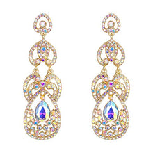 Load image into Gallery viewer, Flyonce Women's Crystal Wedding Retro Hollow Out Teardrop Chandelier Dangle Earrings Iridescent Clear AB Gold-Tone