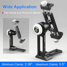 Load image into Gallery viewer, Phone Holder Adapter for Tripod, On Table iPhone Stand, Arca QR, 1/4" Screw Mount, 360 Degree Ball Head Rotate & Tilt Vertical & Horizontal, Fits iPhone 6 7 8 X 11 Pro Se Samsung Phone Clamp