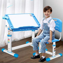 Load image into Gallery viewer, HEIKA Children's Combined Study Table Plastic Work Table Kids Desk Chair Set Can Be Raised and Lowered (Blue-70x52cm)
