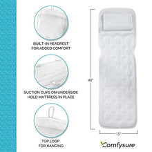 Load image into Gallery viewer, COMFYSURE Bath Cushion for Tub - Extra-Large Full Body Bath Tub Pillow & Non-Slip Spa Bathtub Mat Mattress Pad with Super Thick Breathable 3D Mesh Layers - Great Back Support for Adults (48"x 15")