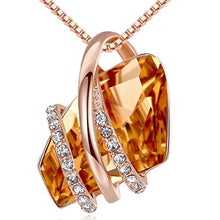Load image into Gallery viewer, Leafael Wish Stone Pendant Necklace with Amber Brown Birthstone Crystal for November, 18K Rose Gold Plated, 18" + 2" Chain