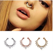 Load image into Gallery viewer, 16pcs Fake Nose Rings Hoop Stainless Steel Faux Fake Lip Ear Nose Septum Ring Non-Pierced Clip On Nose Hoop Rings