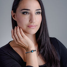 Load image into Gallery viewer, American West Sterling Silver Blue Turquoise Gemstone Black Leather Bracelet Size Small