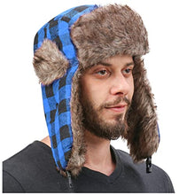 Load image into Gallery viewer, Trapper Hat Winter Hats for Men Russian Warm Fur Hat with Ear Flaps,Windproof Trooper Ski Hats Hunting Hat Blue